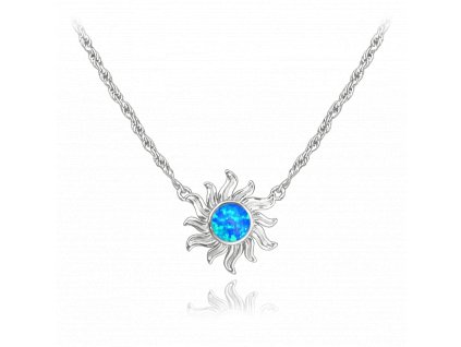 MINET Stříbrný náhrdelník SLUNCE s modrým opálem