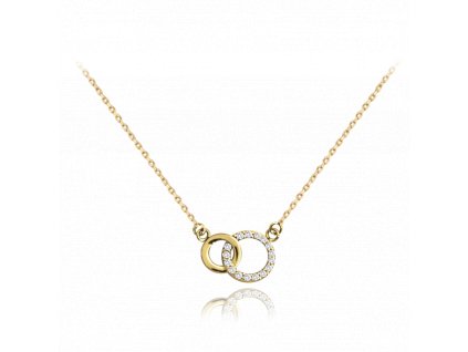 MINET Zlatý náhrdelník kroužky s bílými zirkony Au 585/1000 1,65g