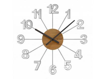 VLAHA Dřevěné stříbrné hodiny DESIGN vyrobené v Čechách s černými ručičkami ⌀42cm