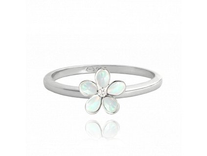 MINET Stříbrný prsten KYTIČKY s bílými opálky (Velikost prstenu 46)