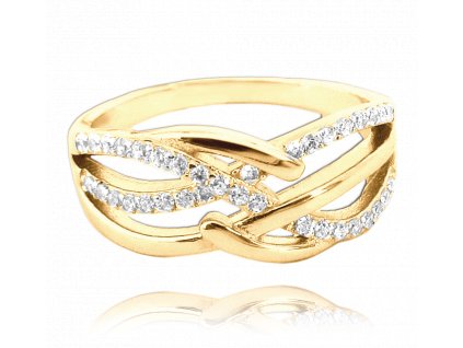 MINET Pozlacený luxusní stříbrný prsten s bílými zirkony
