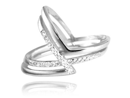 MINET Asymetrický stříbrný prsten s bílými zirkony