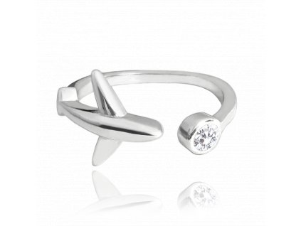 MINET Cestovatelský stříbrný prsten LETADLO s bílým zirkonem