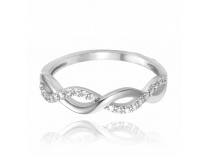 MINET Překřížený stříbrný prsten s bílým zirkonem