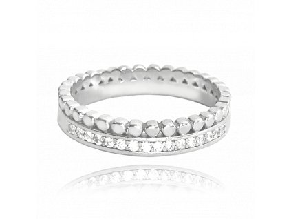 MINET Dvojitý stříbrný prsten s bílými zirkony