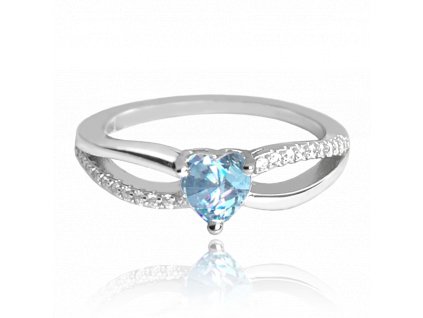 MINET Stříbrný prsten LOVE s modrým srdíčkovým zirkonem