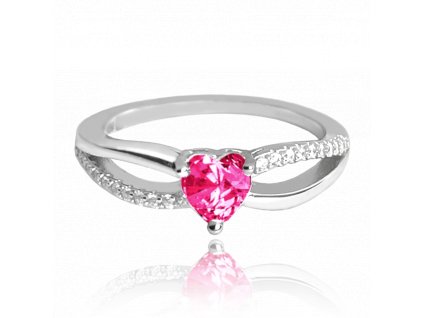 MINET Stříbrný prsten LOVE s růžovým srdíčkovým zirkonem