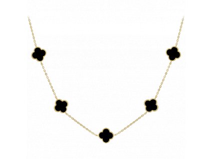 MINET Pozlacený stříbrný náhrdelník čtyřlístky s onyxem Ag 925/1000 12,90g