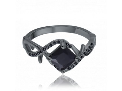 MINET Křížený černý stříbrný prsten s černým zirkonem vel. 54
