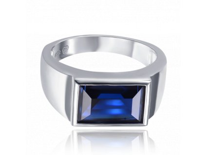MINET Pánský pečetní stříbrný prsten s modrým zirkonem vel. 61