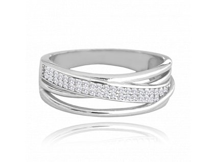 MINET Křížený stříbrný prsten s bílými zirkony vel. 66 (Velikost prstenu 66)