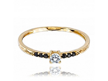 MINET Zlatý prsten s bílými a černými zirkony Au 585/1000 vel. 51 - 0,95g