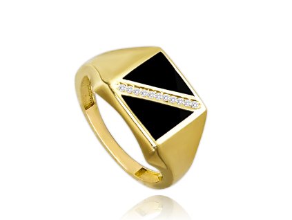 MINET Zlatý pánský pečetní prsten se zirkony Au 585/1000 vel. 60 - 4,35g (Velikost prstenu 60)