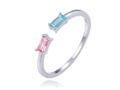 MINET Elegantní stříbrný prsten s růžovým a modrým zirkonem vel. 56 (Velikost prstenu 56)