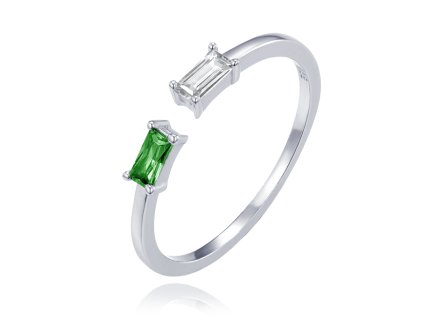 MINET Elegantní stříbrný prsten s bílým a zeleným zirkonem vel. 52 (Velikost prstenu 52)