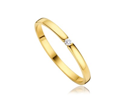 MINET Zlatý zásnubní prsten se zapuštěným zirkonem Au 585/1000 vel. 52 - 1,50g (Velikost prstenu 52)