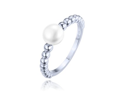 MINET Stříbrný prsten s perlou a kuličkami vel. 57 (Velikost prstenu 57)
