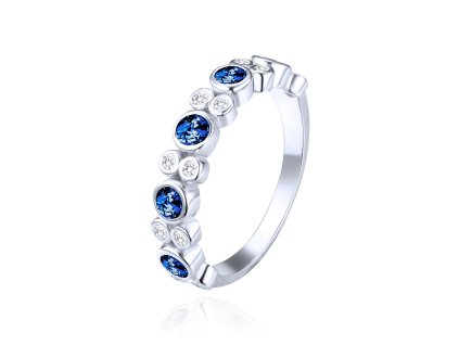 MINET Stříbrný prsten s bílými a modrými zirkony vel. 52 (Velikost prstenu 52)