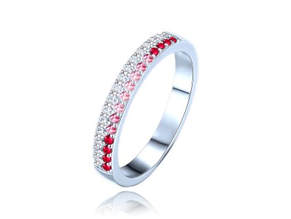 MINET Luxusní stříbrný prsten s bílými, červenými a růžovými zirkony vel. 51 (Velikost prstenu 51)