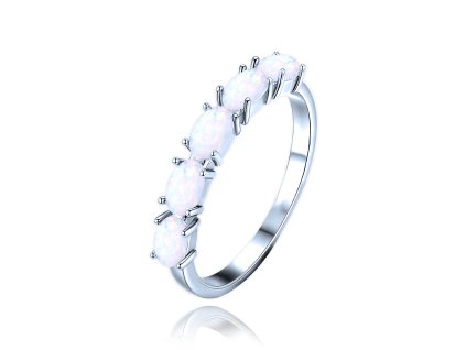 MINET Stříbrný prsten s bílými opálky vel. 52 (Velikost prstenu 52)