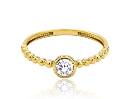 MINET Luxusní zlatý prsten s bílým zirkonem Au 585/1000 vel. 61 - 1,25g (Velikost prstenu 61)