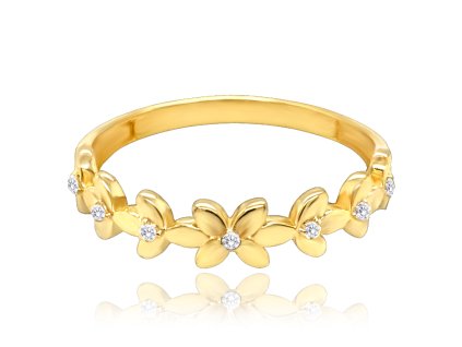 MINET Zlatý prsten kytičky s bílými zirkony Au 585/1000 vel. 55 - 1,35g (Velikost prstenu 55)