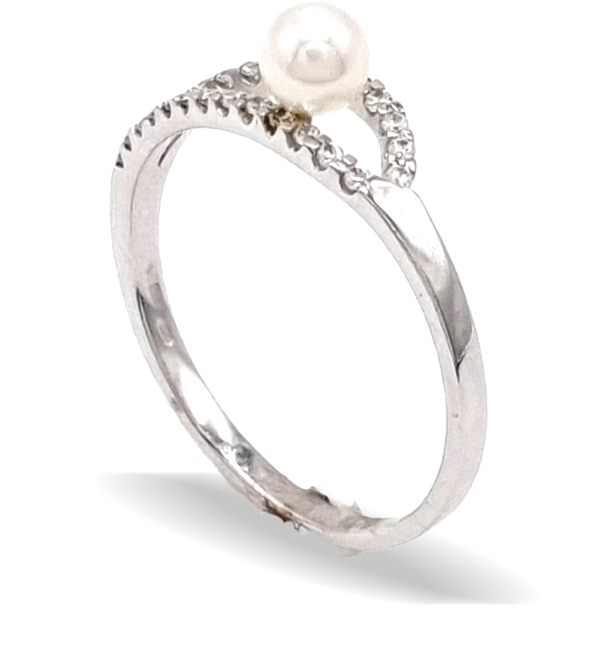 Zlatý prsten z bílého zlata s perlou