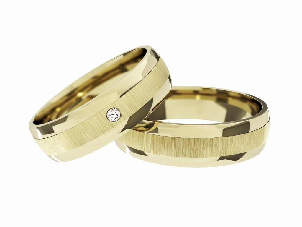 Celozlaté snubní prsteny Primossa, žluté zlato - vzor č. 872 Dámský prsten: 57 mm, Pánský prsten: 53mm