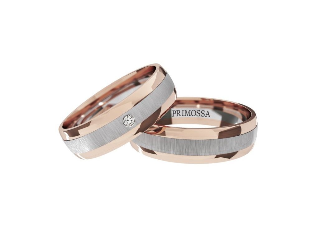Kombinované snubní prsteny Primossa, růžové zlato - vzor č. 872 Dámský prsten: 57 mm, Pánský prsten: 53mm