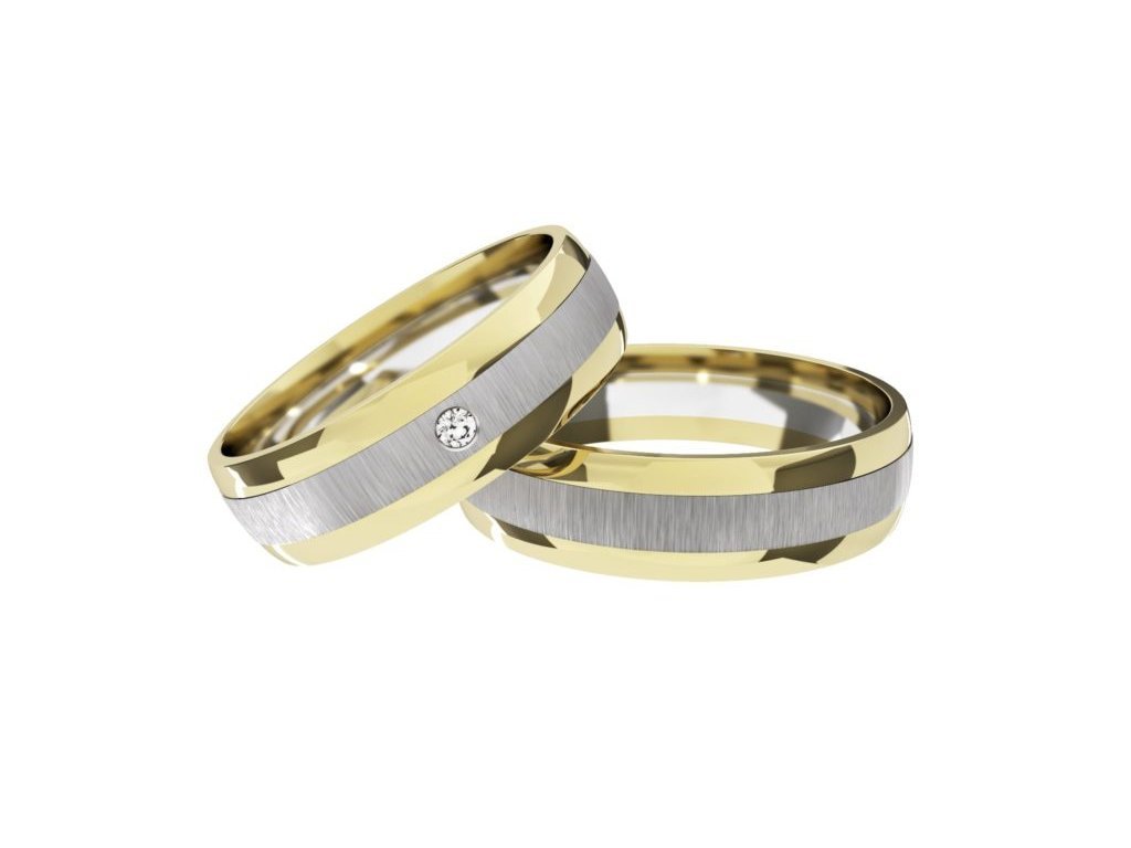 Kombinované snubní prsteny Primossa, žluté zlato - vzor č. 872 Dámský prsten: 57 mm, Pánský prsten: 53mm