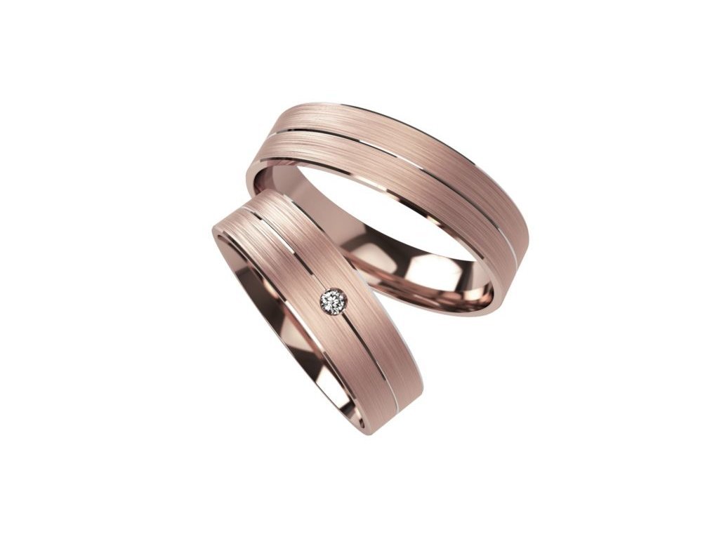Ploché snubní prsteny s matným povrchem a drážkou Primossa, růžové zlato - vzor č. 1113 Dámský prsten: 49 mm, Pánský prsten: 53mm