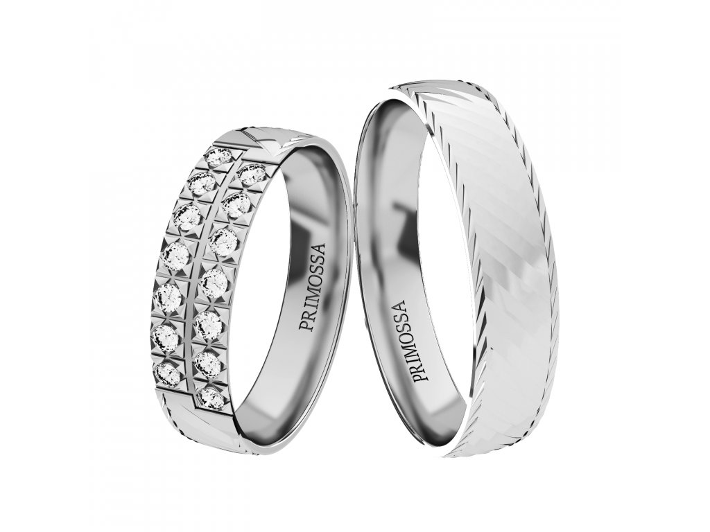 Snubní prsteny Primossa, bílé zlato - vzor č. 1179 Dámský prsten: 65 mm, Pánský prsten: 58mm