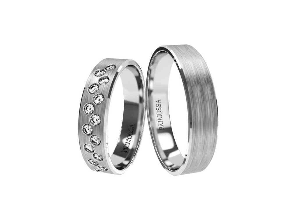 Snubní prsteny Primossa, bílé zlato - vzor č. 1182 Dámský prsten: 46 mm, Pánský prsten: 70mm