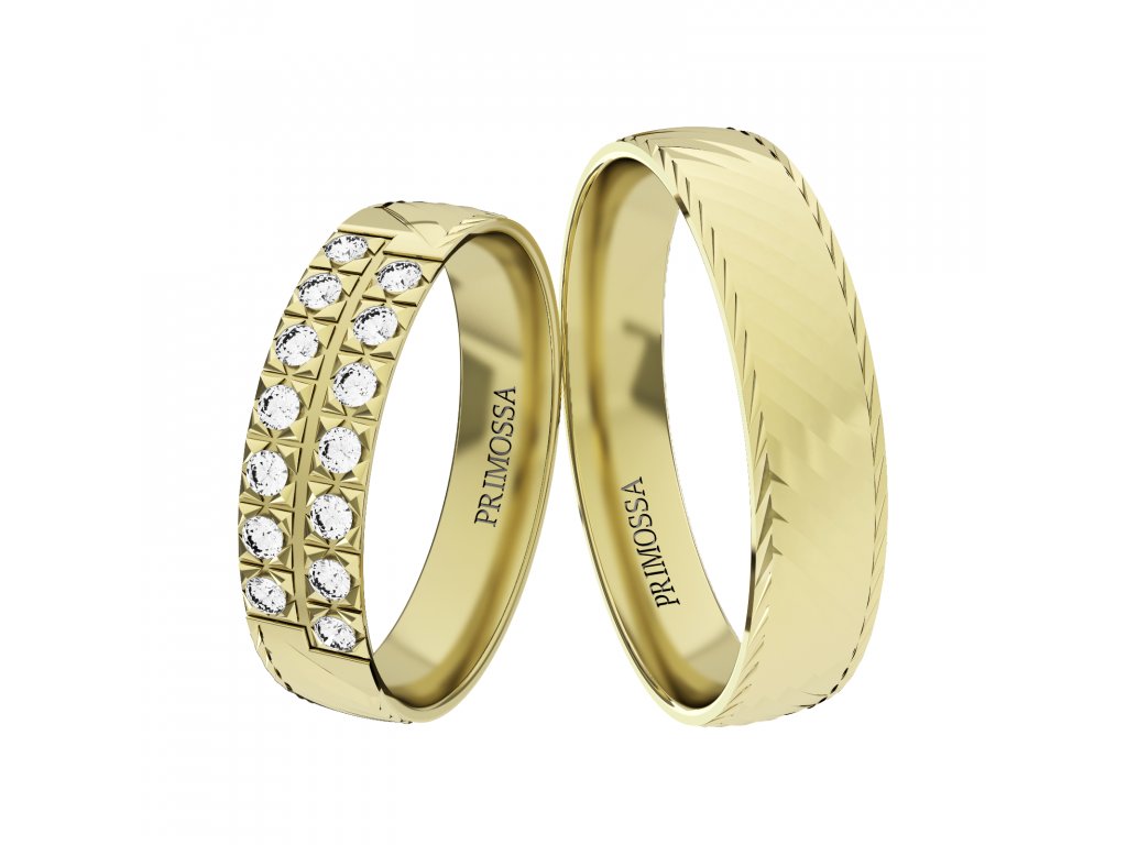 Snubní prsteny Primossa, žluté zlato - vzor č. 1179 Dámský prsten: 50 mm, Pánský prsten: 53mm