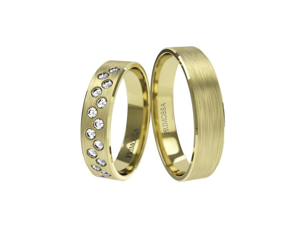 Snubní prsteny Primossa, žluté zlato - vzor č. 1182 Dámský prsten: 50 mm, Pánský prsten: 53mm