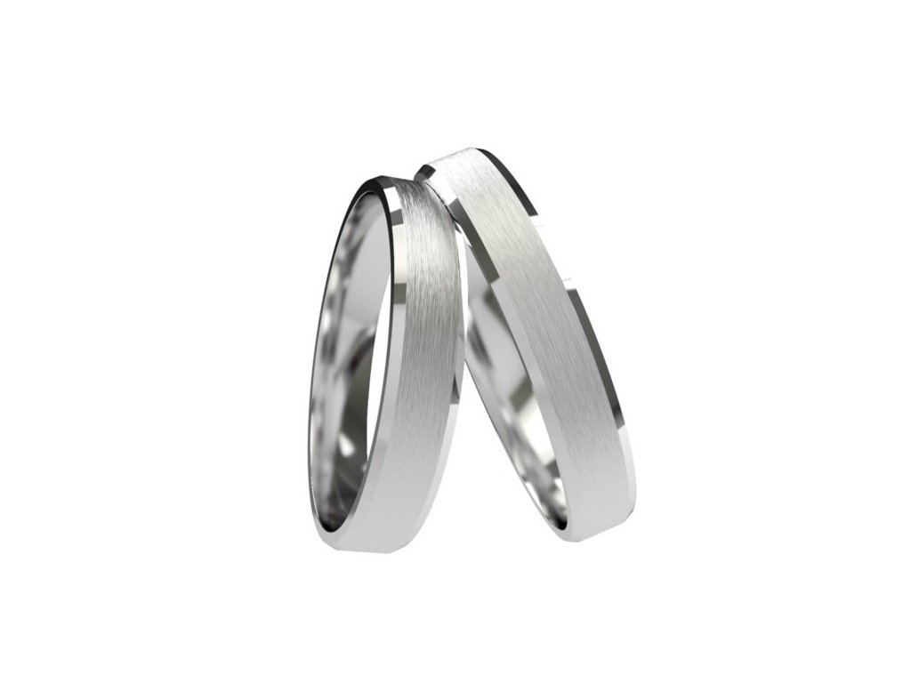 Snubní prsteny se zkosenými hranami a matným povrchem Primossa, bílé zlato - vzor č. 741 Dámský prsten: 49 mm, Pánský prsten: 66mm
