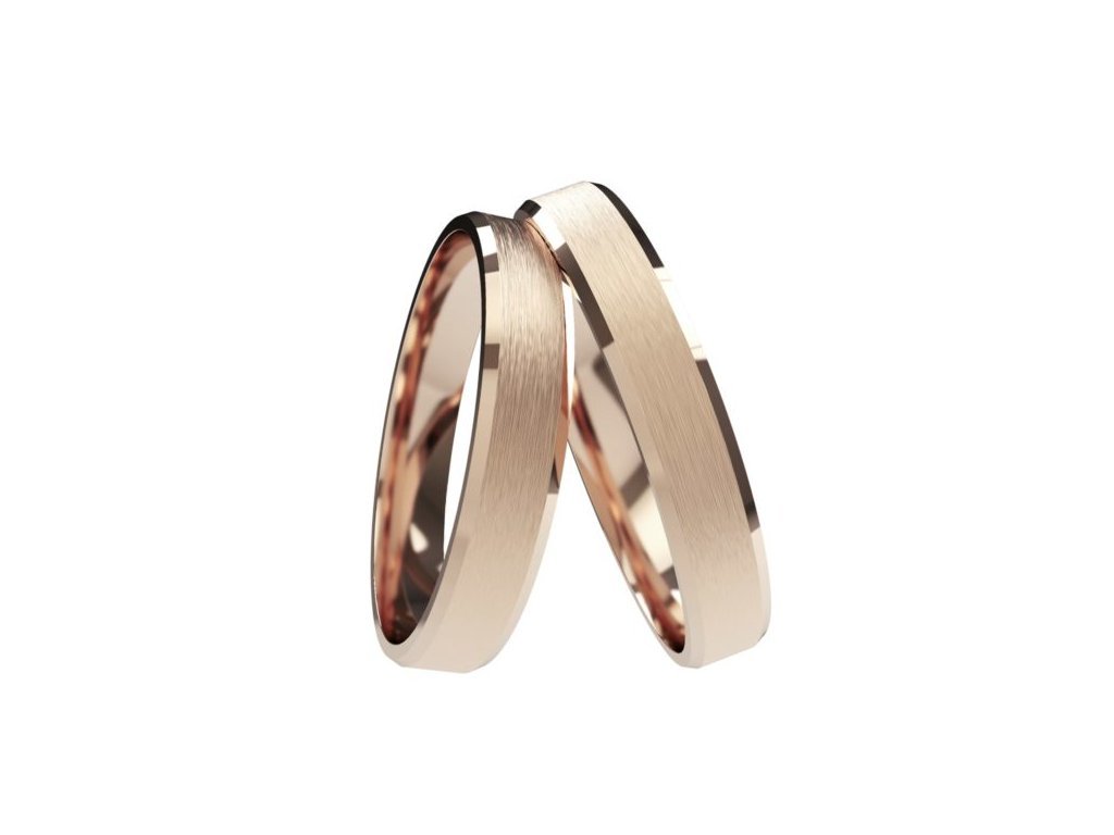 Snubní prsteny se zkosenými hranami a matným povrchem Primossa, růžové zlato - vzor č. 741 Dámský prsten: 59 mm, Pánský prsten: 53mm