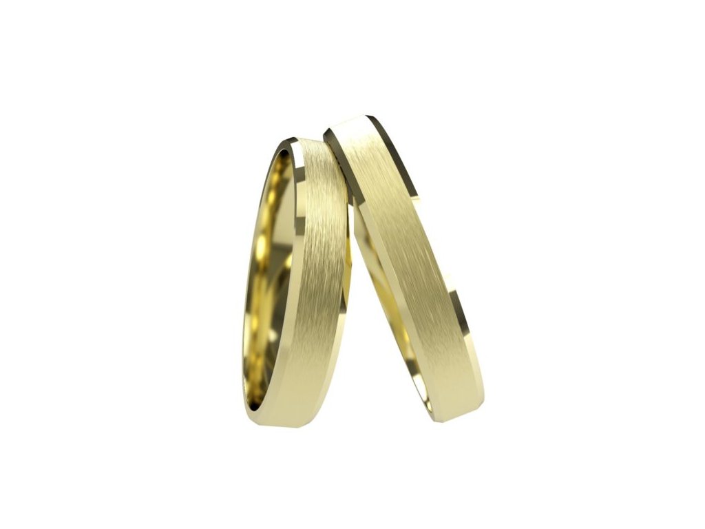 Snubní prsteny se zkosenými hranami a matným povrchem Primossa, žluté zlato - vzor č. 741 Dámský prsten: 59 mm, Pánský prsten: 66mm