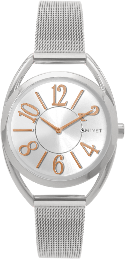 MINET Stříbrné dámské hodinky s čísly ICON SILVER MESH