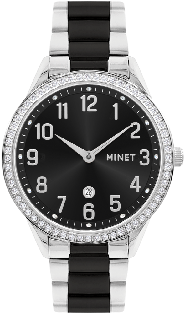 MINET Stříbrno-černé dámské hodinky AVENUE s čísly