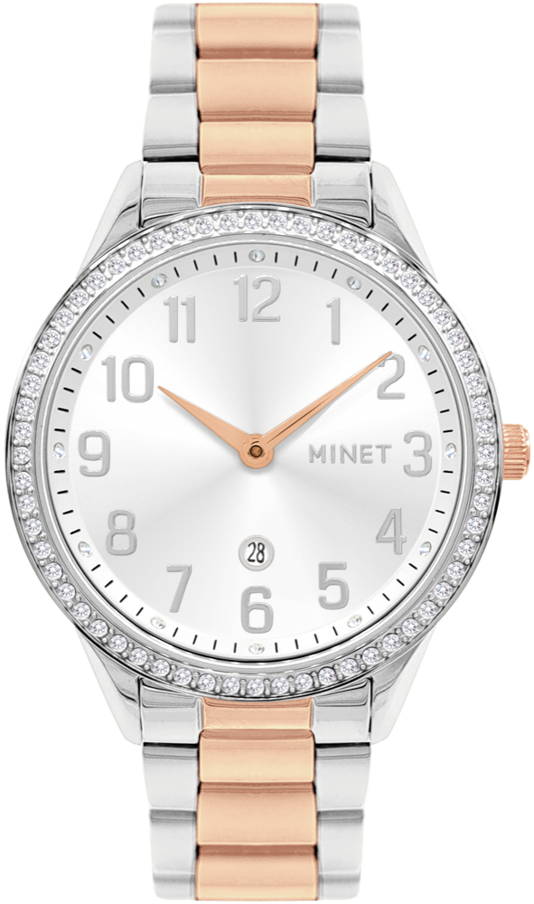 MINET Stříbrno-růžové dámské hodinky AVENUE s čísly