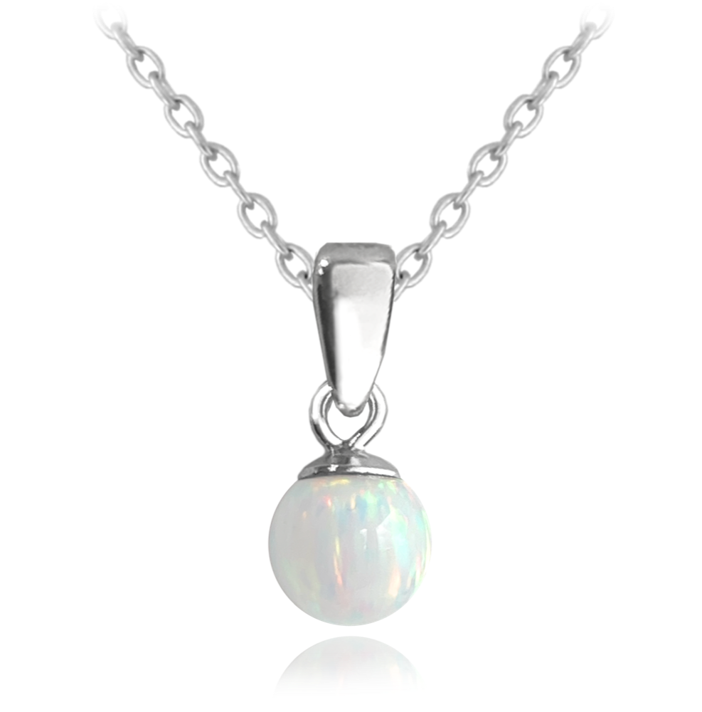 MINET Stříbrný náhrdelník KULIČKA s bílým opálkem