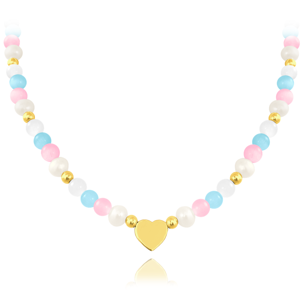 MINET Pozlacený stříbrný náhrdelník s přírodními perlami a barevnými kuličkami - Ag 925/1000 21,40g