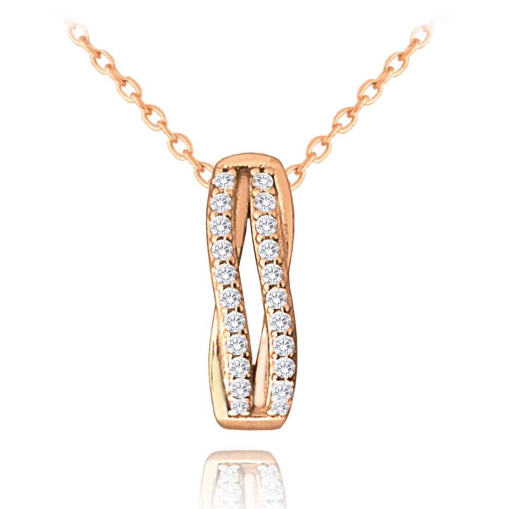 MINET Rose gold elegantní stříbrný náhrdelník s bílými zirkony