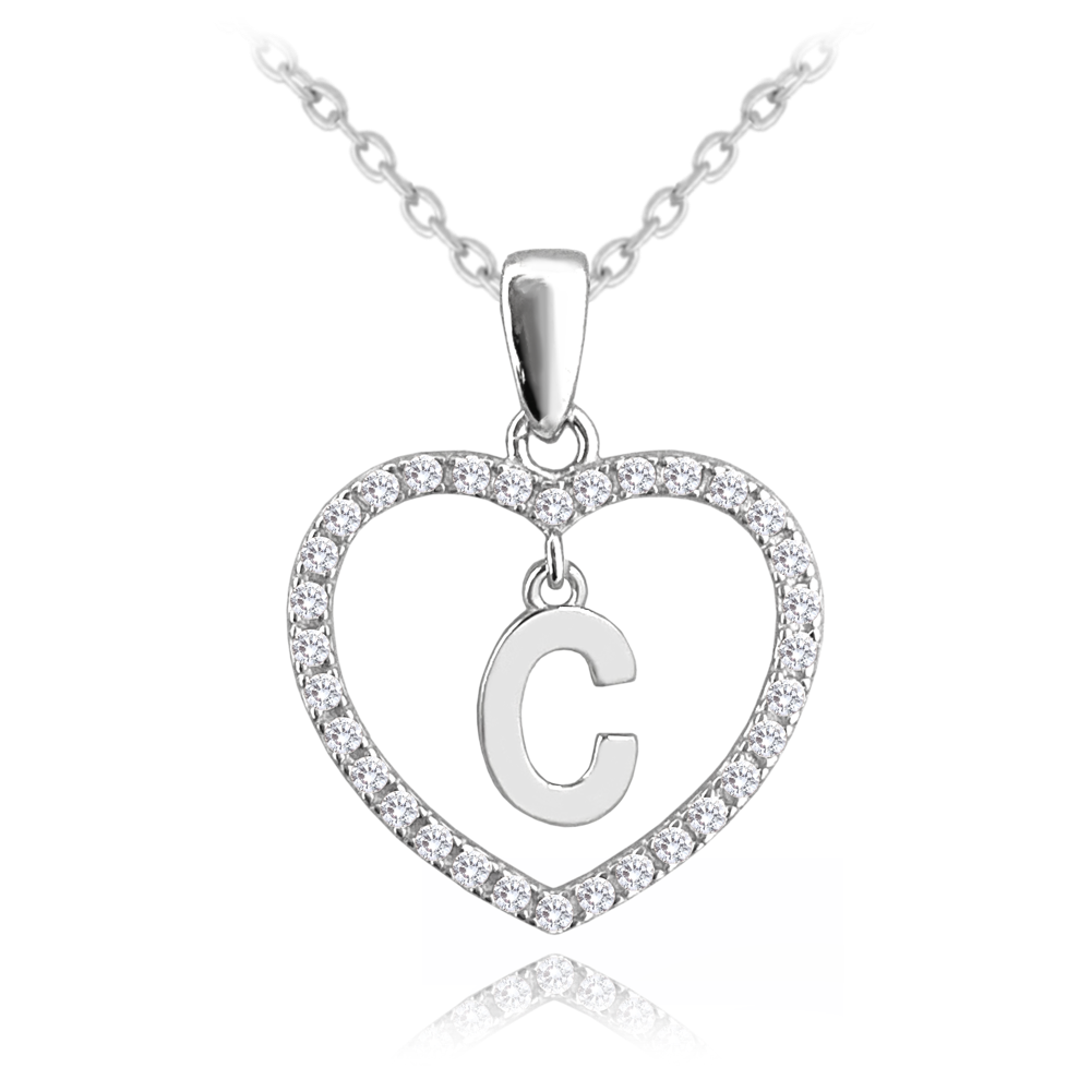 MINET Stříbrný náhrdelník písmeno v srdíčku "C" se zirkony