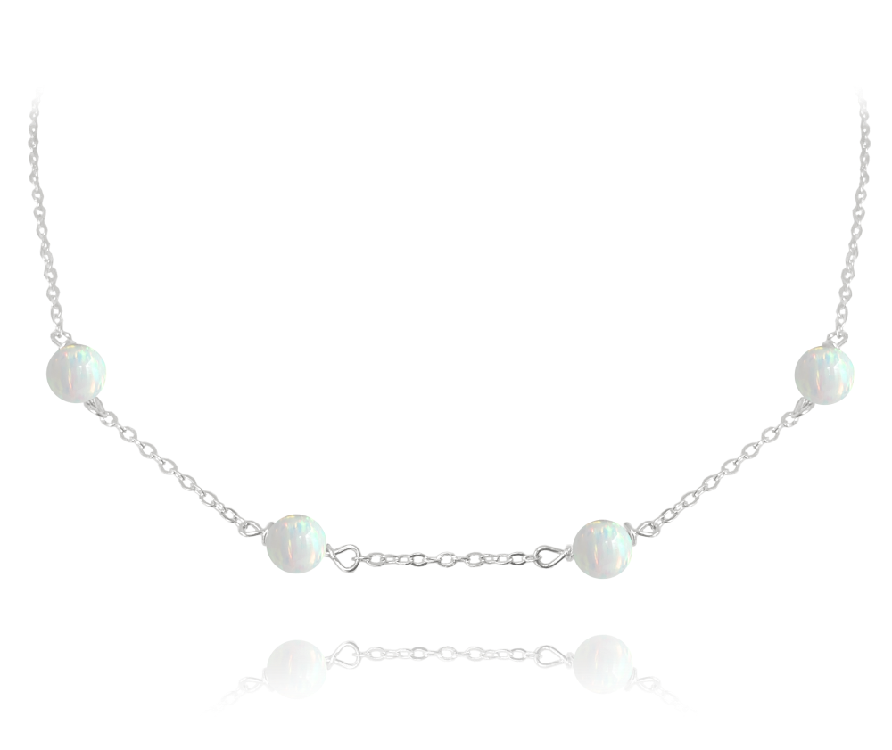 MINET Stříbrný náhrdelník s bílými opálky
