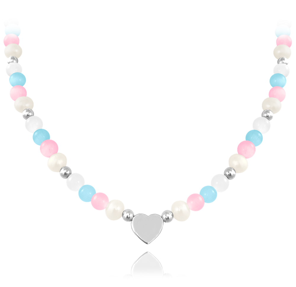 MINET Stříbrný náhrdelník s přírodními perlami a barevnými kuličkami - Ag 925/1000 21,20g