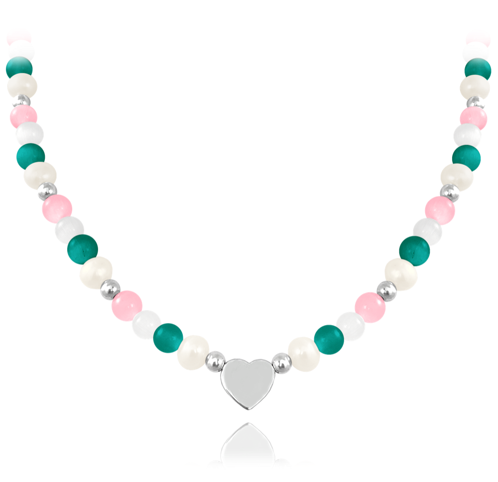 MINET Stříbrný náhrdelník s přírodními perlami a barevnými kuličkami - Ag 925/1000 21,80g