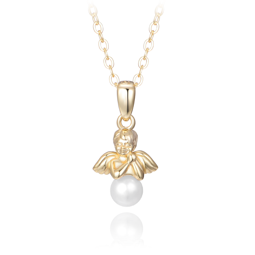 MINET Pozalcený stříbrný náhrdelník ANDĚL s perlou