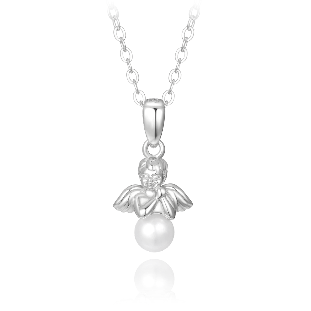MINET Stříbrný náhrdelník ANDĚL s perlou
